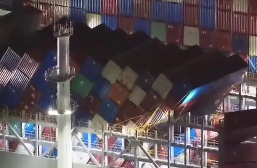 Cargo Ship Monitored at Long Beach Port After Containers Sustain Storm Damage