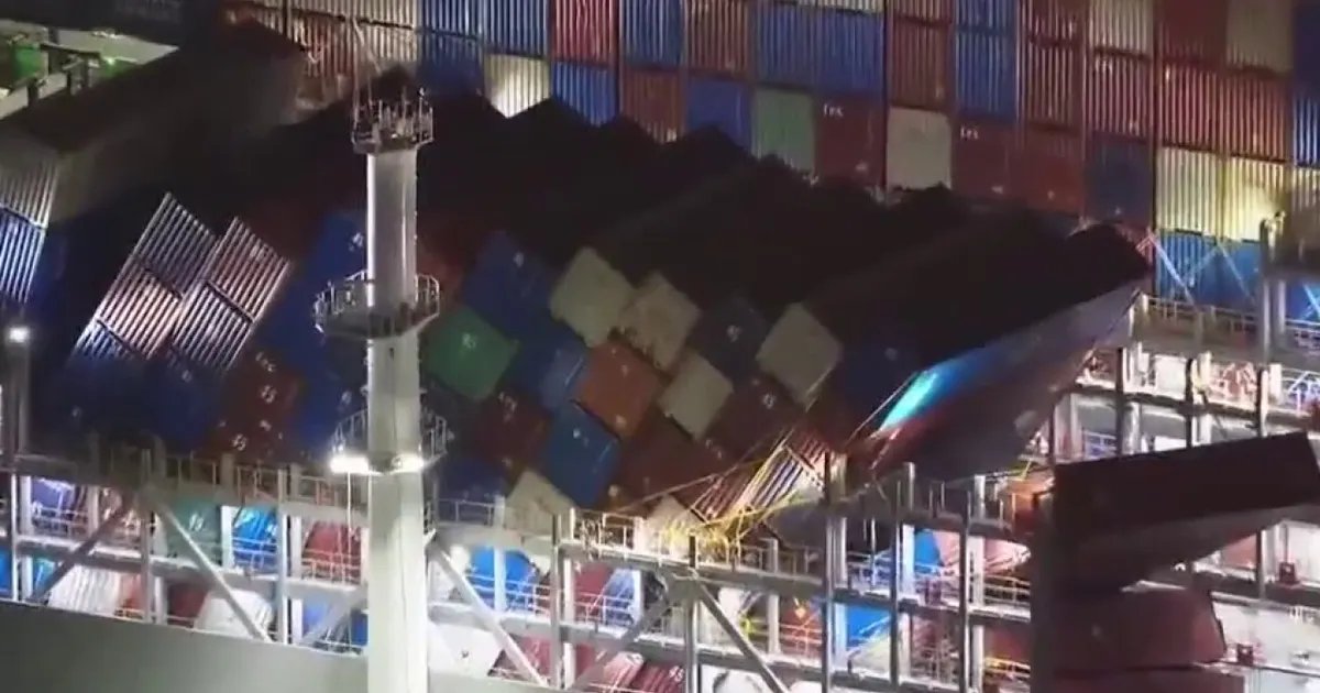 Cargo Ship Monitored at Long Beach Port After Containers Sustain Storm Damage