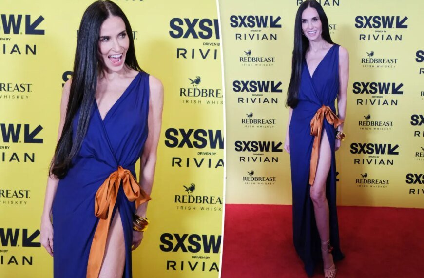 Demi Moore Stuns at SXSW in a Chic High-Slit Dress with a Bow