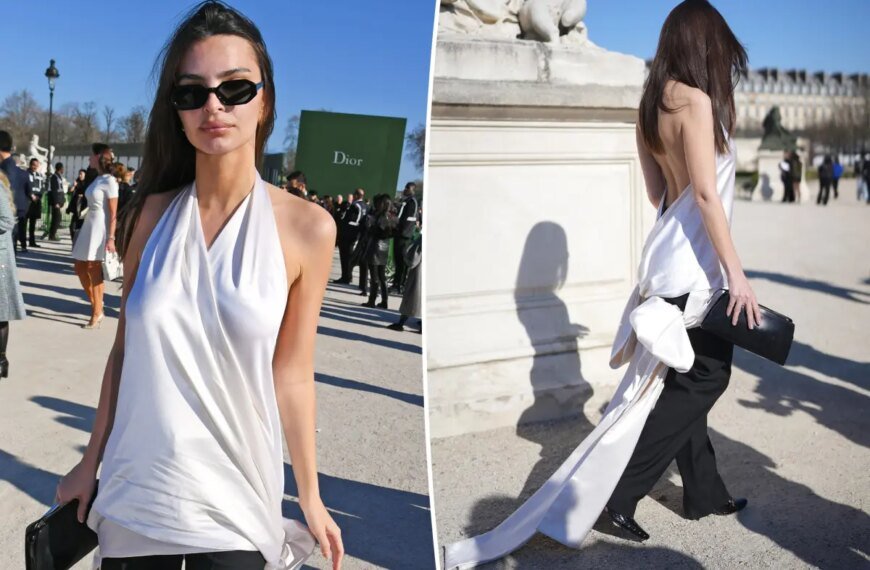 Emily Ratajkowski Successfully Manages a Wardrobe Surprise at Paris Fashion Week