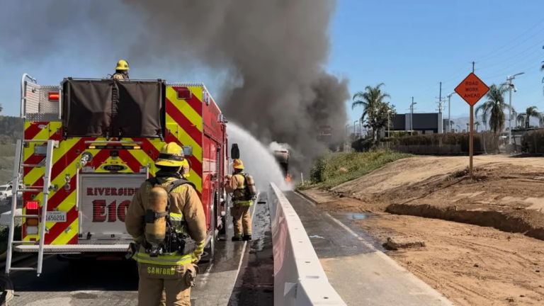 Fire Breaks Out in Riverside Trash Truck