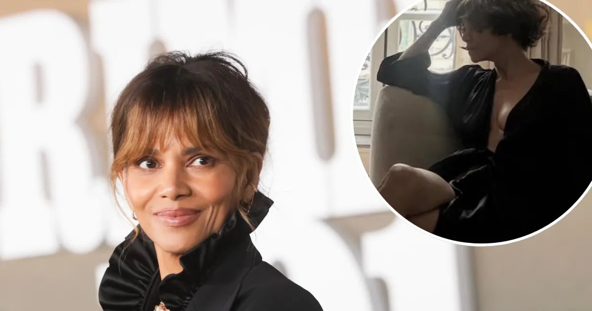Halle Berry Enjoys Relaxing Time in a Casual Black Bathrobe
