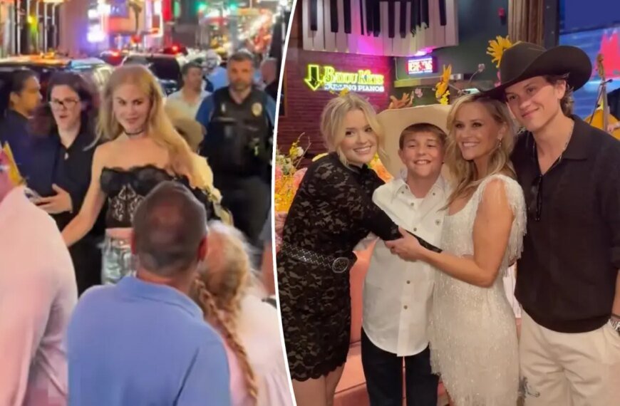 Nicole Kidman Celebrates Reese Witherspoon’s 50th Birthday in Lace and Leather Style