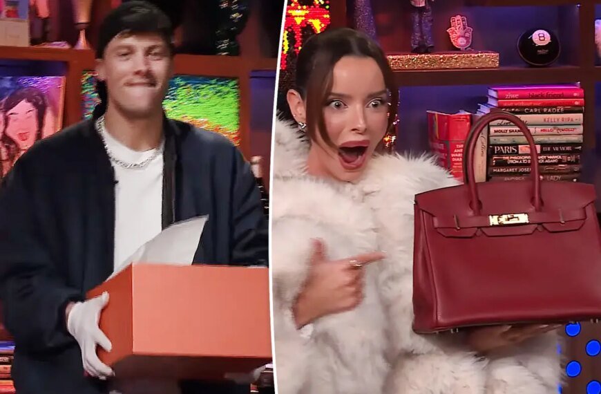 Rob Rausch Surprises Maura Higgins with a Burgundy Hermès Birkin on WWHL