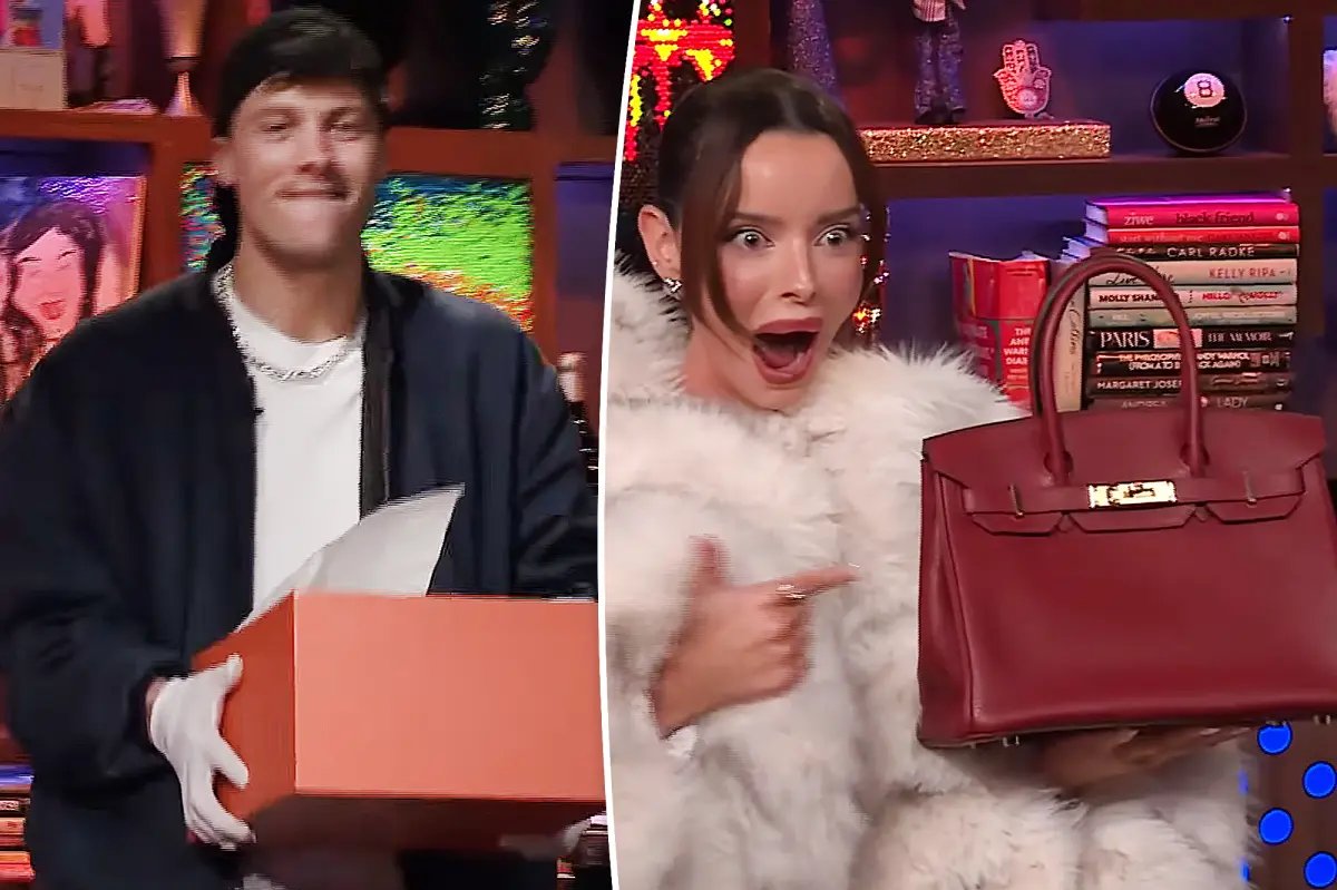 Rob Rausch Surprises Maura Higgins with a Burgundy Hermès Birkin on WWHL