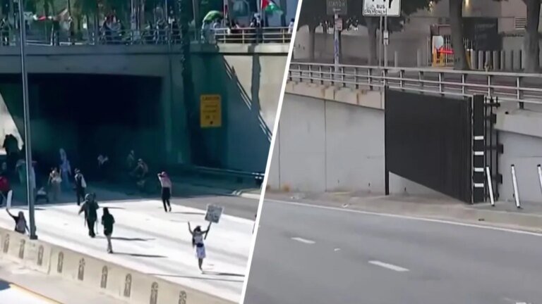 Security Gates Set Up on Downtown LA 101 Freeway Ramps