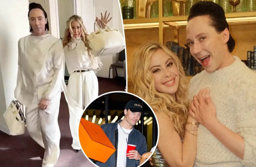 Tara Lipinski and Johnny Weir Share a Fun Moment with Their Matching Hermès Bags