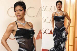 Teyana Taylor Dazzles in Black-and-White Feathers While Showcasing Her Abs at the Oscars