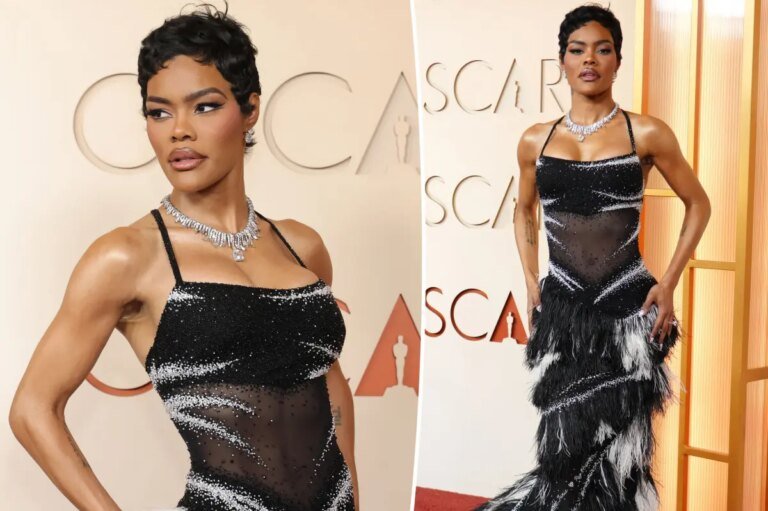 Teyana Taylor Dazzles in Black-and-White Feathers While Showcasing Her Abs at the Oscars