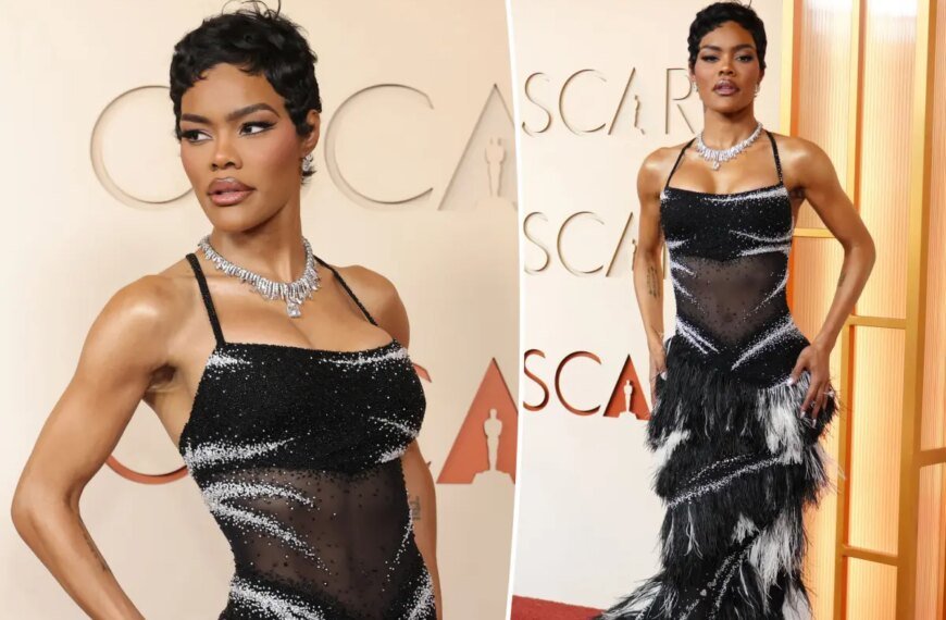 Teyana Taylor Dazzles in Black-and-White Feathers While Showcasing Her Abs at the Oscars
