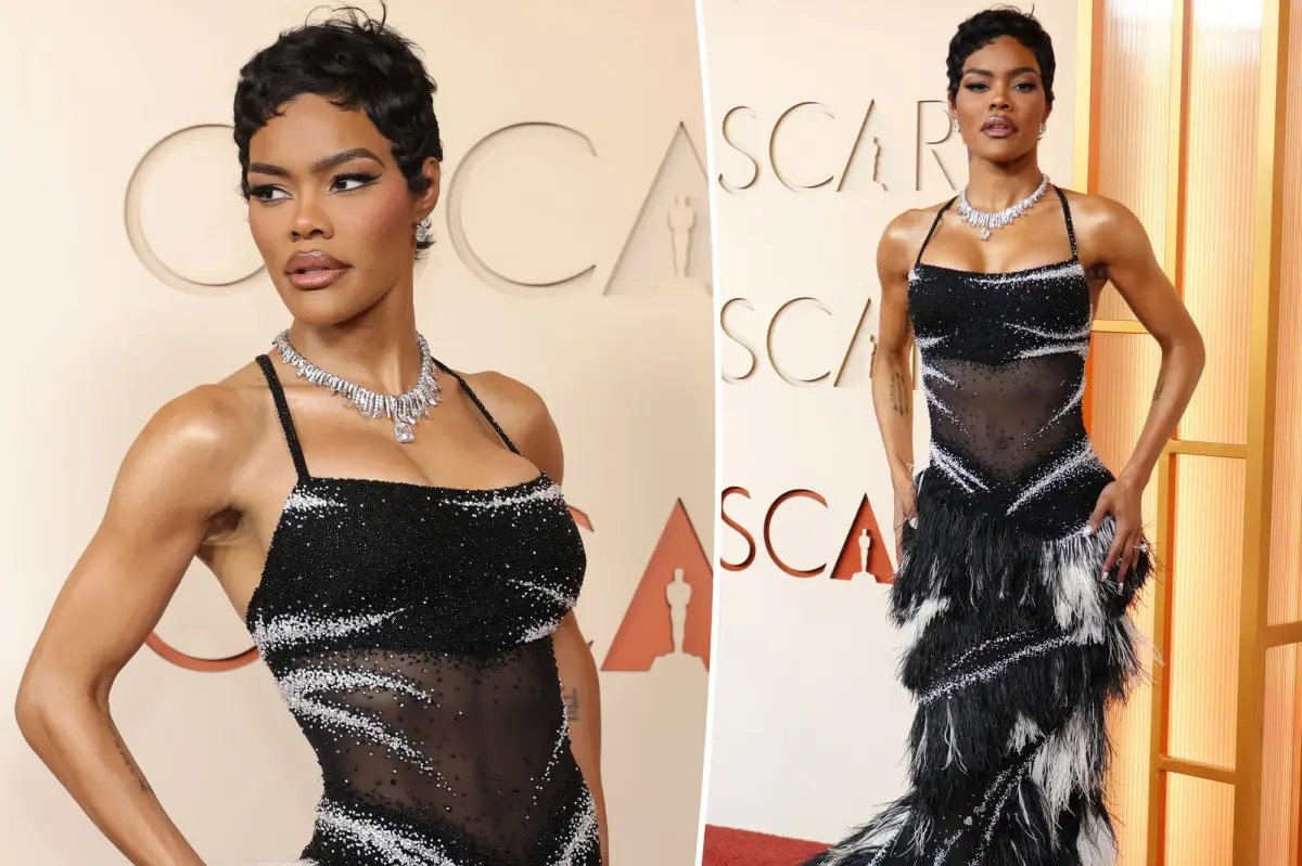Teyana Taylor Dazzles in Black-and-White Feathers While Showcasing Her Abs at the Oscars