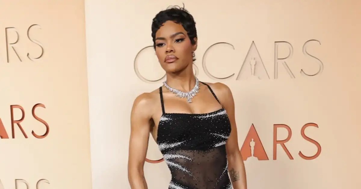 Teyana Taylor Dazzles in a Black and Silver Fringe Dress at the 2026 Oscars Red Carpet