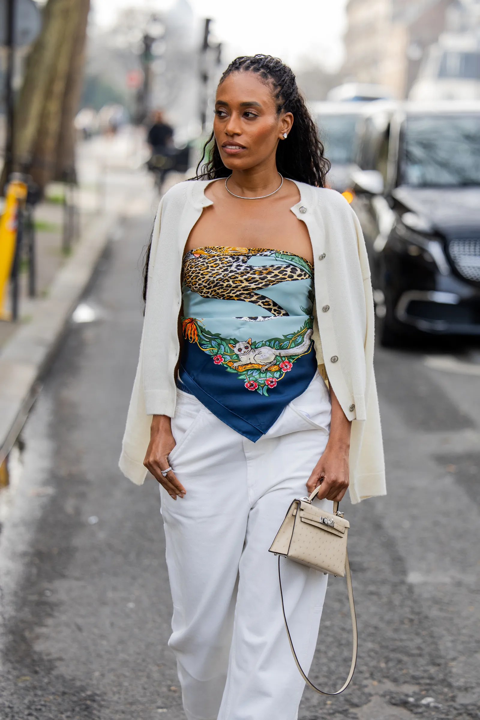 Guest at Paris Fashion Week wearing a scarf top