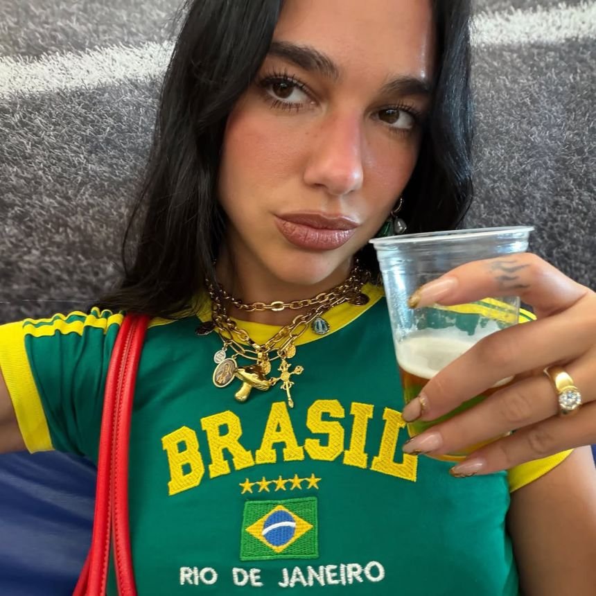 Dua Lipa attends a football match in Rio in November 2025.