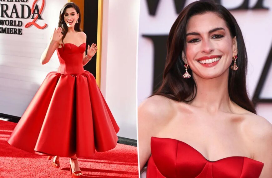 Anne Hathaway Stuns in a Gorgeous Red Gown at the ‘The Devil Wears Prada 2’ Premiere