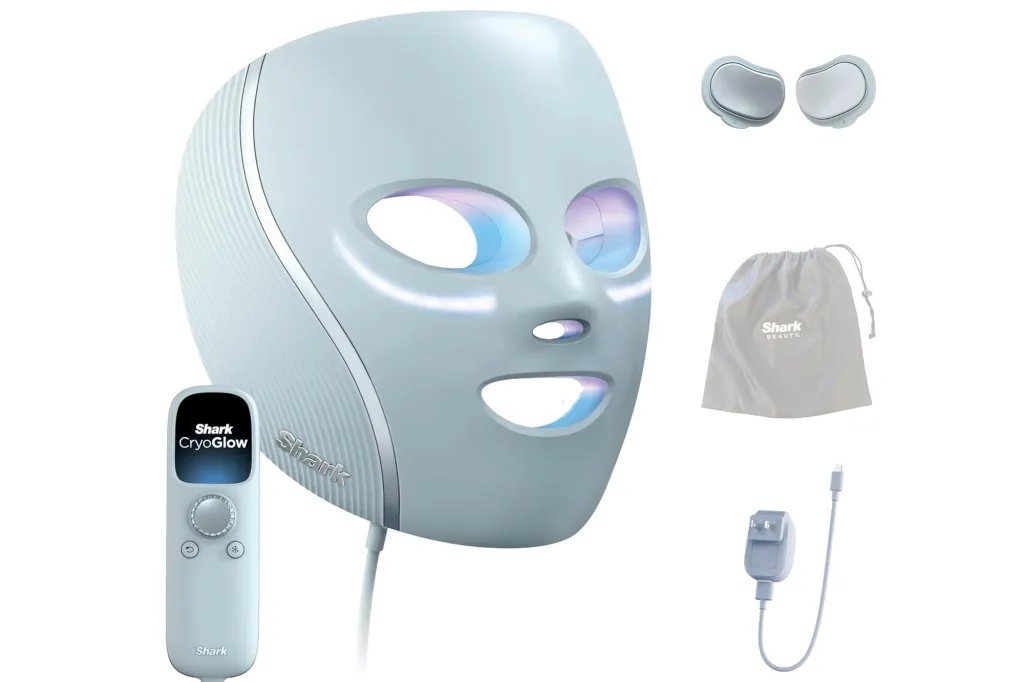 Shark CryoGlow mask set with accessories.