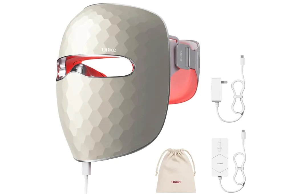 Ulike LED light therapy mask with various accessories.