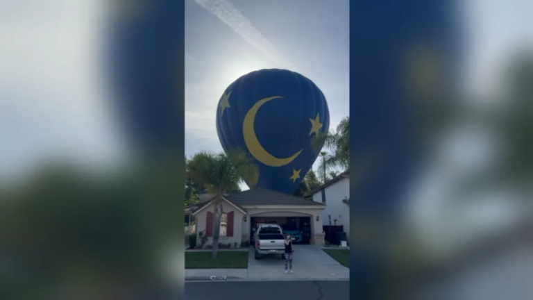 A Hot-Air Balloon Lands in a Temecula Backyard with Guests Onboard