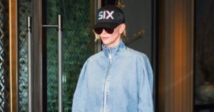 Charlize Theron's Stylish Denim Bomber Jacket Adds a Chic Touch to Spring Looks