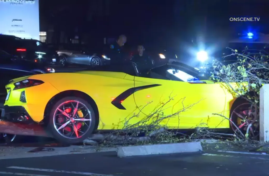 Corvette Driver Crashes into Tree and Pole, Ending Pursuit in Torrance