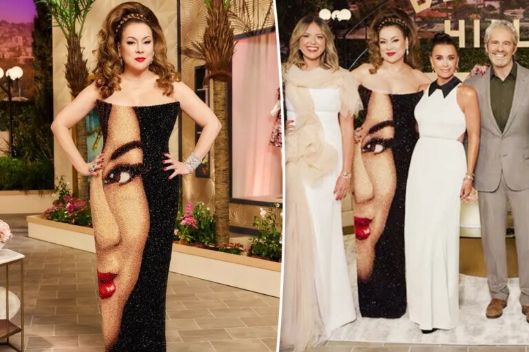 Jennifer Tilly Stuns in a 30-Pound Custom Balmain Dress Featuring Her Own Face at the RHOBH Reunion