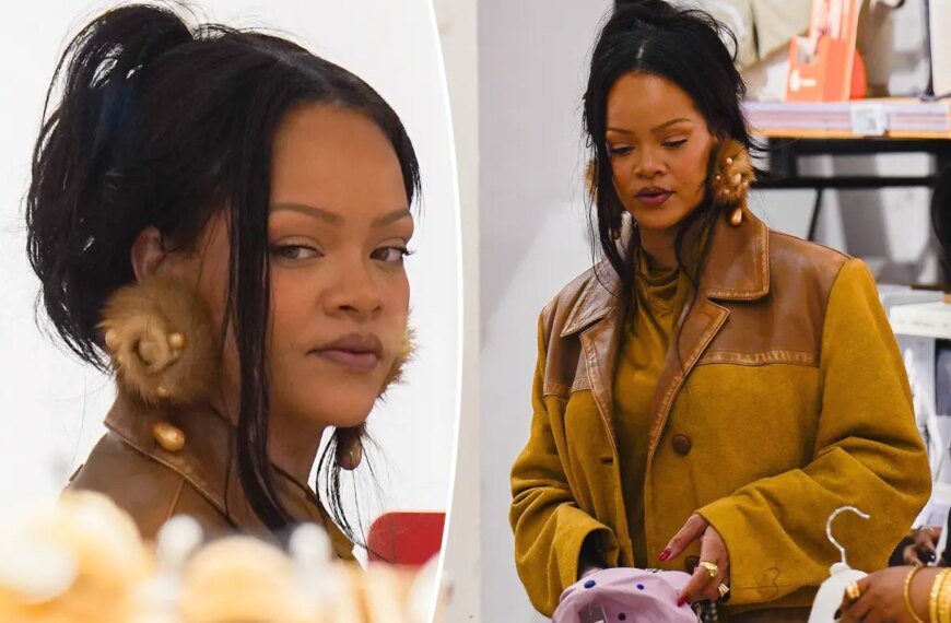 Rihanna’s Big Earrings Feature Real Mink Fur and Faux Pearls