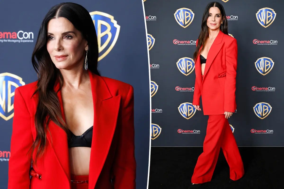 Sandra Bullock Stuns in a Bold Red Pantsuit at Her First Red Carpet Event in Four Years