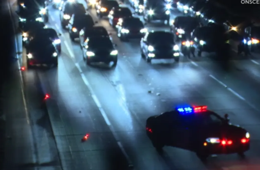 Scooter and Large Items Tossed onto 110 Freeway in Downtown LA