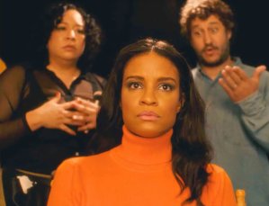 L-R Elyssa Bustamante as Miss Gloria, Grisselle Escotto as Sonia Manzano, and Andrew Delman as Jon Stone in a dramatized scene from 'Street Smart: Lessons From a TV Icon.'