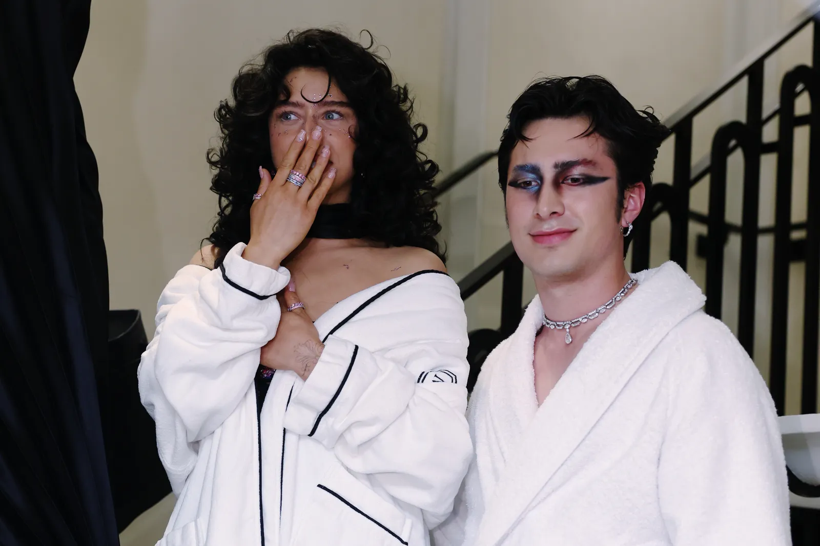 Odessa A'zion and Hudson Williams at The Mark Hotel before the 2026 Met Gala Costume Art on May 4 2026 in New York New York.