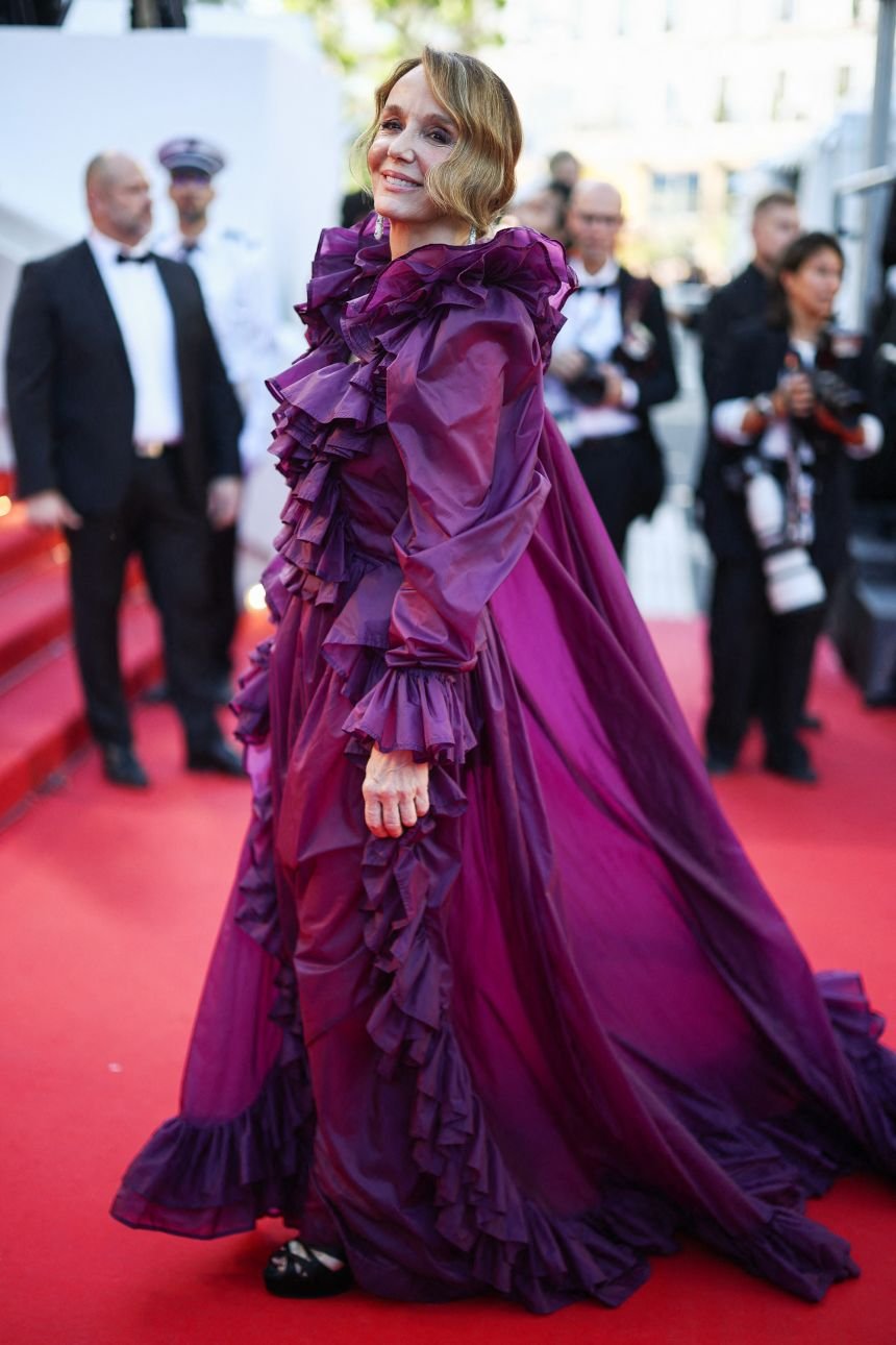 Philippine Leroy-Beaulieu in a dramatic ruffled Saint Laurent gown.