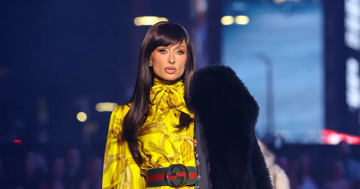Paris Hilton Surprises Fans with Dark Bangs on the Gucci Runway