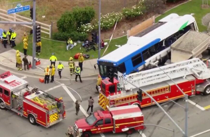 Thirteen People Hurt in Santa Clarita Collision Between Bus and Gravel Truck